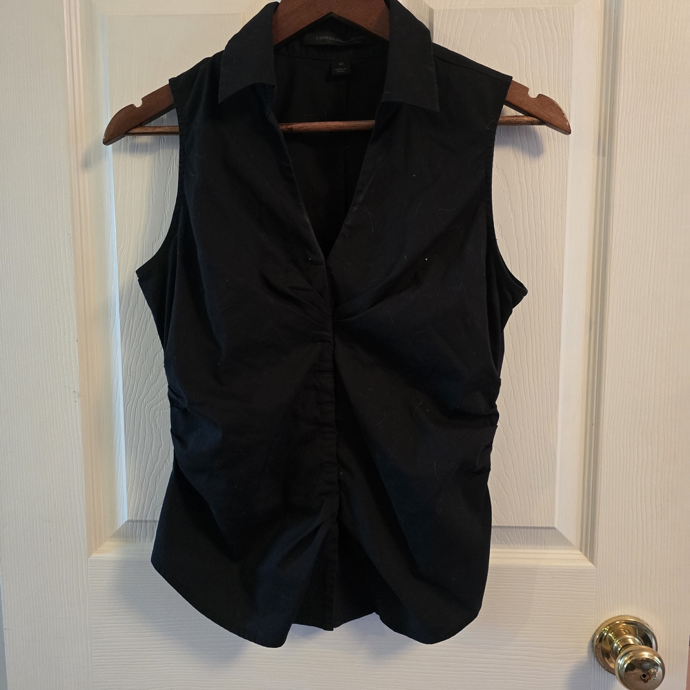 Express Black Sleeveless Collared Top, Zippered Side